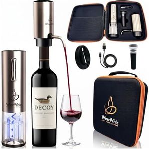 Electric Wine Aerator & Opener Set by WineWhiz with Case and Accessories (Rechargeable Stainless Steel Corkscrew, Dispenser, Foil Cutter Tool, Stopper), Ideal Gift for Housewarming