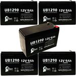 5X Pack - Parasystems 3000CP Battery - Replacement for UB1290 Universal Sealed Lead Acid Battery (12V, 9Ah, 9000mAh, F1 Terminal, AGM, SLA) - Includes 10 F1 to F2 Terminal Adapters