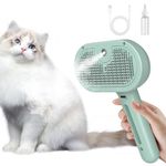 Cat Steam Brush, 3-in-1 Rechargeable Pet Brush, One-Click Clean Anti-Static Cat Brush for Shedding or Massaging Your Pet. Suitable for Dogs/Cats With Medium, Long, Coarse, Fine or Curly Hair. (green)