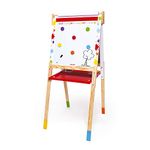 Janod Kids Wooden Double Sided Easel ‘Splash’ - Dynamic, Height Adjustable - Magnetic Whiteboard + Chalk Board - Including 13 Accessories - From 3 Years Old, J09611