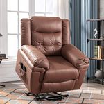 Power Lift Chair Electric Recliner for Elderly with Massage and Heating Functions Massage Fabric Overstuffed Recliner Sofa Motorized Living Room Chair with Side Pocket (Brown)