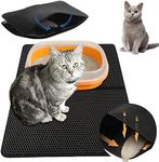 Cat Litter Mat Kitty Litter Trapping Mat Large Size Cat Litter Mat 75 x 55cm/29.6 x 21.6inch Double-Layer Honeycomb Black Hole Design Scatter Waterproof Control Easy Clean, for Litter Boxes