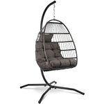 Vita5 Hanging Egg Chair Indoor&Outdoor - Swing Chair with Frame Polyrattan with Cushion - Hanging Chair Outdoor and Indoor - Foldable Hammock Chair - Maximum Load 150kg - Dark grey