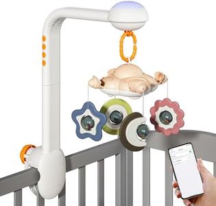 Tumama Baby Crib Mobile with Projection Night Light, Music and White Noise, Soft Plush Mirror Hanging Toys, Mute Spin Motor Nursery Toys for Infant 0-3, 6-9 Month Newborn Xmas Gift (Clouds)