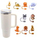 Straw Covers Cap, Silicone Reusable Dust-Proof Straw Tips 10mm for Drinking Straws Plug Straw Caps， 8 Animals Shape