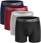 EKQ Mens Bamboo Underwear Boxer Multipack Briefs Breathable Tagless Underpants with Fly Pouch Comfy Stretch Men's Trunk 4-Pack (Black,Grey,Navy Blue,Red, L)