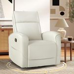 ANJ 360° Swivel Rocker Recliner Chair, Manual PU Leather Reclining Chair with Side Pocket, Nursery Rocking Chair with Padded Armrest and Backrest for Living Room, Bedroom, Cream White