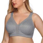 DotVol Women's Full Coverage Minimizer Bra Comfort Wirefree Non Padded Plus Size Everyday Bra(38DD, Grey)