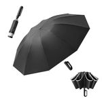 Inverted Reverse Golf Umbrella 10 Ribs Travel Folding Anti 99 UV Protection UPF 50, Automatic Open/Close,Lightweight Compact Portable Backpack Outdoor,Sun/Rain,Men Women Carabiner Handle Design