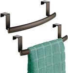 mDesign Steel Over Door Curved Towel Bar Storage, Hanger for Cabinet or Cupboard, Holder Rack for Kitchen, Bathroom - Holds Hand/Dish Towels, Washcloths - Spira Collection - 2 Pack - Bronze