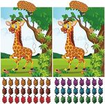 ASTARON 2 Sets Pin The Tail on The Giraffe Jungle Animal Party Game Zoo-Themed Birthday Party Supplies 2 Posters 21"x 28" with 48pcs Tail Stickers Kids Wall Home Decor