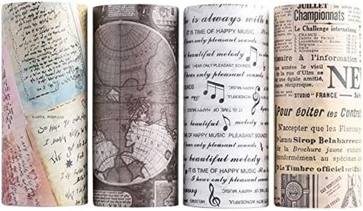 HASTHIP® 4 Roll Washi Tape Vintage Theme Washi Tape Set Aesthetic Decorative Tape Washi Tape Perfect for Bullet Journal, Scrapbook,Junk Journal,DIY Craft,Wall Decor