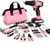 COMOWARE 171Pcs Home Tool Kit with Drill, Pink Drill Set for Women, Lady's Home Repairing Tool Kit with 20V Power Drill, with a Large-Capacity Tool Storage Bag