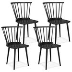 Giantex Wood Dining Chair Set of 4, Windsor Dining Chairs, American Country Kitchen Chairs w/Rubber Wood Frame & High Spindle Back, Farmhouse Armless Side Chairs for Home Living Room, Black