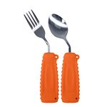 Ehucon Adaptive Utensils,Curved Angled Spoon and Fork Set,for Tremors Parkinsons Limited or Elderly,Lightweight Cutlery with Non-Slip Easy Grip Handles (Right Hand Spoon and Fork Set,Pack of 2,Orange)