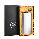 TOX TANEAXON 12 oz Classic Silver Pocket Whiskey Liquor Alcohol Hip Flask with Funnel and Box - Stainless Steel and Leak Proof
