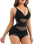 Bafully V Neck Bra Bodysuit Shapewear for Women Tummy Control Waist Trainer Full Body Shaper Butt Lifter Briefs Jumpsuit Tops (Black, M)