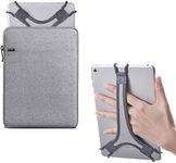 TFY Protective Pouch Bag with Zip Closure (Grey), Plus Bonus Hand Strap Holder (White) for 7-8 inch iPad and Tablets