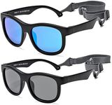 NULOOQ Flexible Polarized Baby Sunglasses with Adjustable Strap for Toddler Newborn Infant Age 0-24 Months (Black/Blue Mirrored + Black/Gray) - 2 Pack