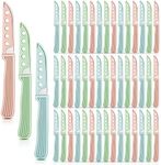 50 Pcs Colored Paring Knife 6.5 x 2.8 Inch Kitchen Knife with Straight Edge Fruit Knife for Chef vegetable Cutting Peeling Cooking, Plastic Handle and Sheath, Pink Green Blue