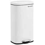 SONGMICS Trash Can with Lid, 8 Gallon Garbage Can, Stainless Steel Small Waste Bin with Step Pedal and Inner Bucket, Soft Close, Kitchen, White ULTB102W01