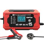 EAFCar 15Amp Car Battery Charger, 12V Smart Trickle Charger and Maintainer, LCD Screen Maintainer/Pulse Repair Activation Pack for Car, Motorcycle, Lead Acid Batteries & AGM. (15A)