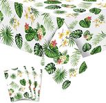 sosnwk 3 Pack Tropical Palm Leaves Table Cloth, Hawaiian Tablecloths for Party Decoration, Hawaii Disposable Plastic Rectangular Table Covers, Summer Beach Kids Birthday Cocktail Party Supplies