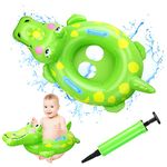 Crocodile Shaped Baby Swimming Ring, 3D PVC Safety Aid Float Seat Inflatable Swimming Float, Circle Swim Float Boat with Double Handle Inflator for Age 6 Months-3 Years Toddler Floating Training