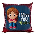Yaya Cafe Rakhi Birthday Gift for Brother, I Miss You Printed Sequins Cushion Cover 24X24 Inches