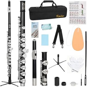 Kmise Closed Hole C Flute, Responsive Flute Instrument, Premium and Durable Flutes with Gig Bag, Collapsible Stand, Beginner's Guide, Cleaning Kit - Effortless for Beginners, Students (Matte Black)