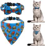 HACRAHO Bow Tie Cat Collar Bandana, 2 Pieces Adjustable Breakaway Cat Collar with Bowtie and Bell Detachable Bow Tie Bandana for Kitten and Puppies, Hamburger Fries