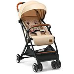 Maxmass Baby Stroller, Foldable Baby Pushchair with Adjustable Canopy & Backrest and Storage Basket, Lightweight 5-Point Harness Baby Buggy for 0-3 Years (Beige)