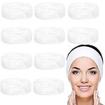 Belle Vous 10 Pack White Spa Facial Headbands - Makeup Wrap Headband - Adjustable Face and Shower Terry Cloth - Towel to Protect Hair and Head for Washing, Baths and Sport