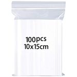 100 Grip Seal Bags, Small Clear Plastic Bags, Resealable Storage Pouches, Poly Zip Lock Bags, Perfect for Kitchen Storage, Jewellery, Diamond Painting, Small Cookies and Sweets (10x15cm)