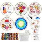 Embroiderymaterial Combo of 5 Embroidery Kit for Beginners and Adults - Stitch and Cross Stitch Kit - DIY Art and Craft Kit with Embroidery Cloth, Hoops & Materials - Perfect Stitching and Fabric kit