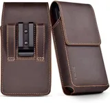 ykooe Genuine Leather Phone Holster for Samsung Galaxy S24 Ultra, S23 Ultra, S22 Ultra Cell Phone Belt Holder with Belt Clip, Dark Brown-XXL