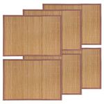 BambooMN Brand - Bamboo Slats Placemat with Fabric Border - Solid Color Print - 13" x 16" - Brown, 6 pcs