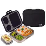Basil Bento Box Quad Plus -3+1 Compartment Stainless Steel Lunch Box (1020ml) with BPA Free Lid | Leak Proof Tiffin for Kids & Adults | Premium Lunch Box for School, Office & Picnic - Classic Black