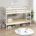 Giantex Bunk Bed Twin Over Twin, Solid Wood Detachable Bed Frame with High Guardrails & Integrated Ladder, Wooden Slatted Bunk Bed for Kids & Teens, No Box Spring Needed, White