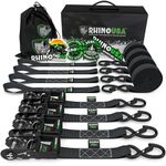 Rhino USA Ratchet Tie Down Straps (Set of 4) - 2000kg Max Break Strength, 4cm x 2.4m Heavy Duty Tie Downs with Hooks (4pcs) - Strap for Furniture Moving & Securing Cargo - Black