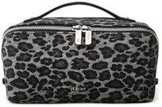 EACHY Travel Makeup Bag for Women, Large Leopard Print Cosmetic Bag with Upgraded Sturdy Zippers, Waterproof Leather Toiletry Organizer Pouch for Skincare Accessories