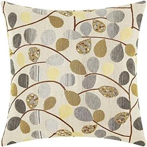 CaliTime Throw Pillow Covers Luxury Chenille Cute Leaves Decorative Cushion Case Shell for Couch Sofa Home 16 X 16 Inches Ecru Grey