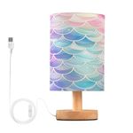 JUMBEAR Table Lamp,Bedside Lamps Nightstand Lamps with Flaxen Fabric Shade for Bedroom Living Room,LED Bulb Included-Beautiful Mermaid Scales