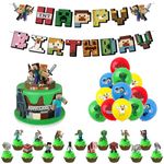 Minecraft Birthday Decorations Miner Gaming Theme Party Supplies,Minecraft Cake Toppers,Miner Game Balloons,Happy Birthday Banner for Minecraft Players Birthday Party Boys Girls Minecraft Party Deco