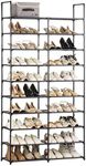 HODYANN 10 Tiers Shoe Rack, 40 Pairs Organizer, Space Saving Non-Woven Fabric Large Metal Shelf, Stackable for Closet, Black (Black10-D)