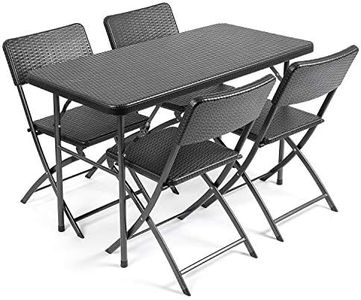 CHRISTOW Garden Table and Chairs Set 4 Seater Rattan Effect Folding Patio Furniture (4ft)