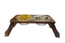 NAAZ_ HOME BARGAINS Wooden Dog Bowls Stand With 2 Stainless Steel Bowl For Water & Food For Dogs (900Ml X 2 Pet Bowls) - 41.0 X 20.0 X 17.0 Cm