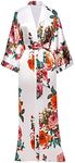 BABEYOND Kimono Robe Long Floral Bridesmaid Wedding Bachelorette Party Robe 53 inch (White)