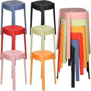 Nosiny 6 Pack Plastic Stackable Stools 18 Inch Portable Nesting Stack Stools Round Colorful Backless Bar Stool Seating for Home Party Office Classroom(Multicolor)