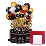 D24TIME Happy Birthday Pop Up Card-3D Birthday Cards for Women Men Kids Black Gold Birthday Gift Card with Envelope and Note Tag Candle on Birthday Cake Birthday Card for Him Her Husband Wife